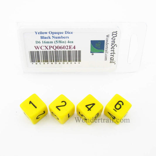 WCXPQ0602E4 Yellow Opaque Dice Black Numbers D6 16mm Pack of 4 Main Image