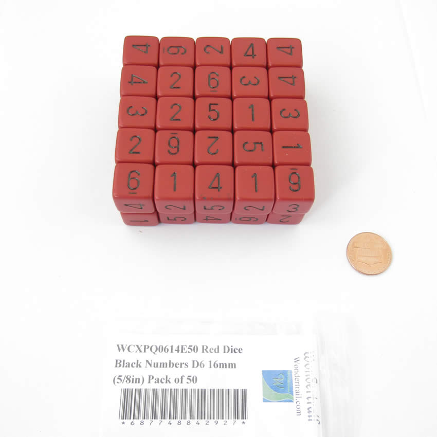 WCXPQ0614E50 Red Dice Black Numbers D6 16mm (5/8in) Pack of 50 Main Image