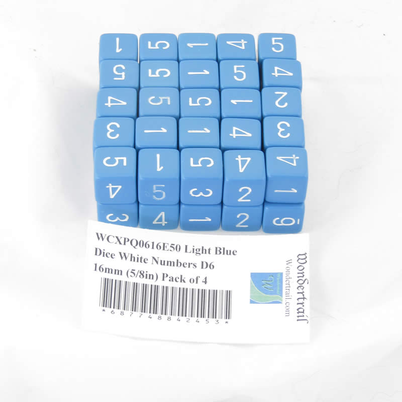 WCXPQ0616E50 Light Blue Dice White Numbers D6 16mm (5/8in) Pack of 50 Main Image