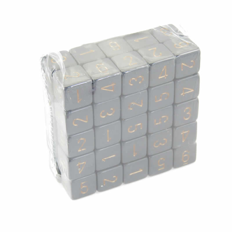 WCXPQ0620E50 Dark Grey Opaque Dice Gold Numbers D6 16mm (5/8in) Pack of 50 2nd Image