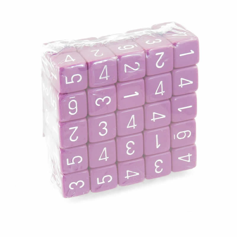 WCXPQ0627E50 Light Purple Opaque Dice White Numbers D6 16mm (5/8in) Pack of 50 2nd Image