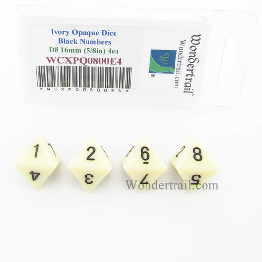 WCXPQ0800E4 Ivory Opaque Dice Black Numbers D8 16mm Pack of 4 Main Image