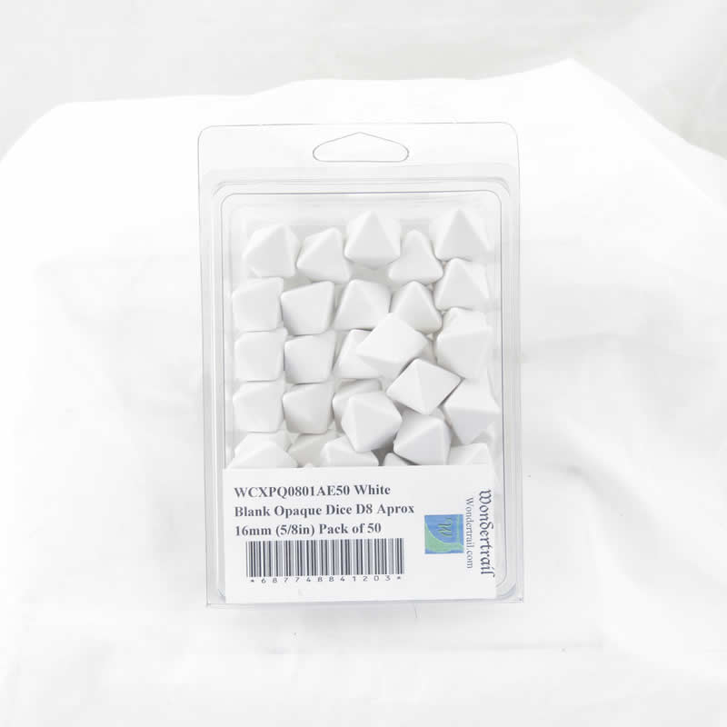 WCXPQ0801AE50 White Blank Opaque Dice D8 Aprox 16mm (5/8in) Pack of 50 Main Image