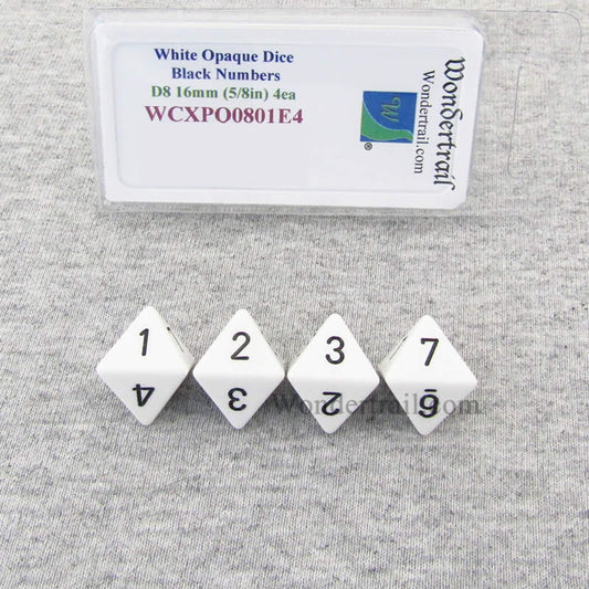 WCXPQ0801E4 White Opaque Dice Black Numbers D8 16mm Pack of 4 Main Image