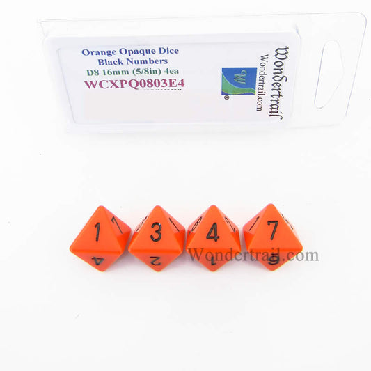 WCXPQ0803E4 Orange Opaque Dice Black Numbers D8 16mm Pack of 4 Main Image