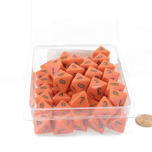 WCXPQ0803E50 Orange Opaque Dice Black Numbers D8 Aprox 16mm (5/8in) Pack of 50 Main Image