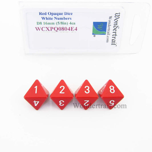 WCXPQ0804E4 Red Opaque Dice White Numbers D8 16mm Pack of 4 Main Image