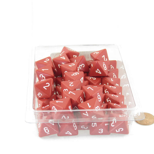WCXPQ0804E50 Red Opaque Dice White Numbers D8 Aprox 16mm (5/8in) Pack of 50 Main Image