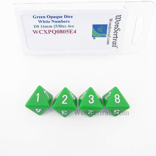 WCXPQ0805E4 Green Opaque Dice White Numbers D8 16mm Pack of 4 Main Image