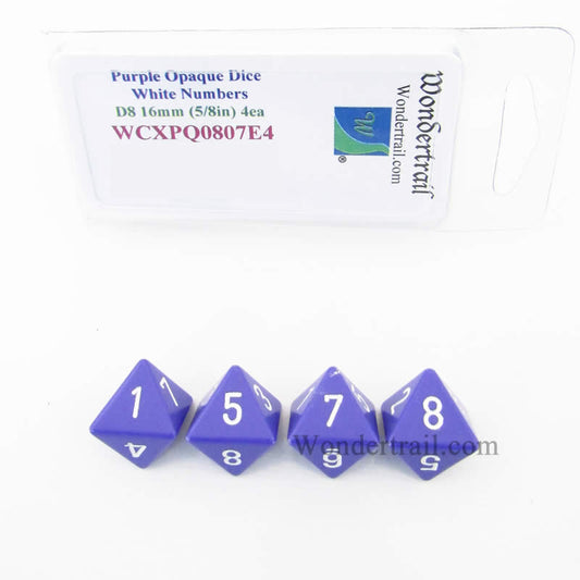 WCXPQ0807E4 Purple Opaque Dice White Numbers D8 16mm Pack of 4 Main Image