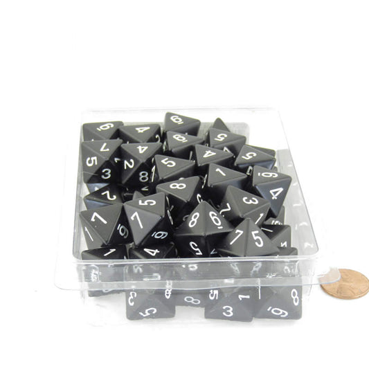 WCXPQ0808E50 Black Opaque Dice White Numbers D8 Aprox 16mm (5/8in) Pack of 50 Main Image