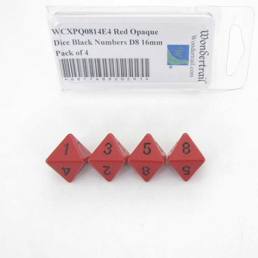 WCXPQ0814E4 Red Opaque Dice Black Numbers D8 16mm Pack of 4 Main Image