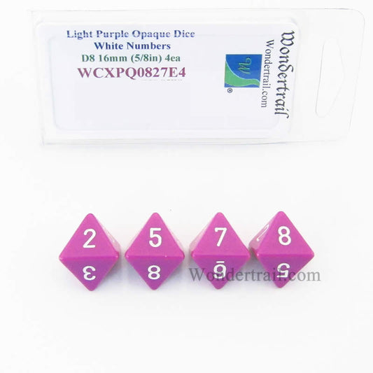 WCXPQ0827E4 Light Purple Opaque Dice White Numbers D8 16mm Pack of 4 Main Image