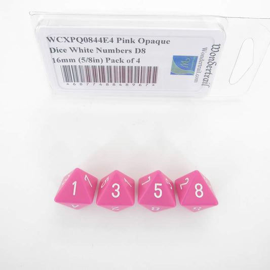 WCXPQ0844E4 Pink Opaque Dice White Numbers D8 16mm (5/8in) Pack of 4 Main Image