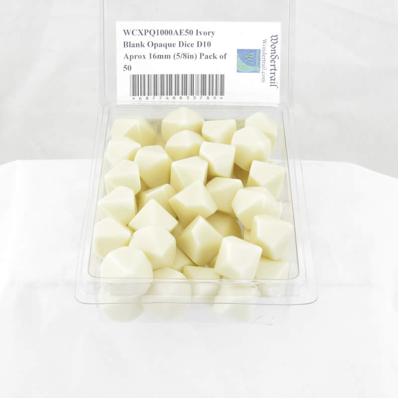 WCXPQ1000AE50 Ivory Blank Opaque Dice D10 Aprox 16mm (5/8in) Pack of 50 2nd Image