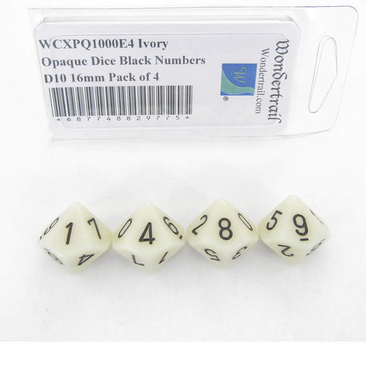 WCXPQ1000E4 Ivory Opaque Dice Black Numbers D10 16mm Pack of 4 Main Image