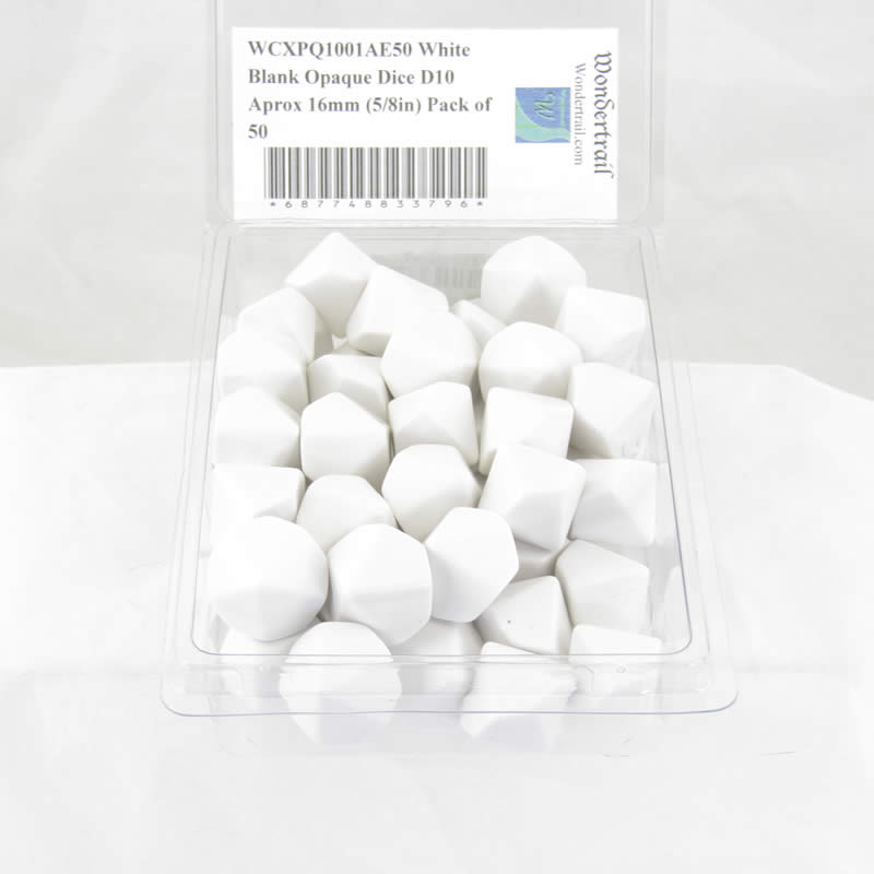 WCXPQ1001AE50 White Blank Opaque Dice D10 Aprox 16mm (5/8in) Pack of 50 2nd Image