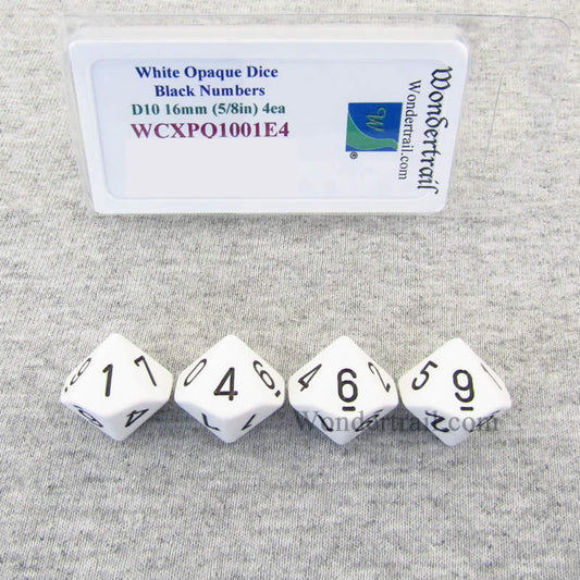 WCXPQ1001E4 White Opaque Dice Black Numbers D10 16mm Pack of 4 Main Image