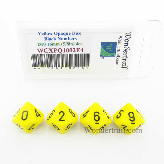 WCXPQ1002E4 Yellow Opaque Dice Black Numbers D10 16mm Pack of 4 Main Image
