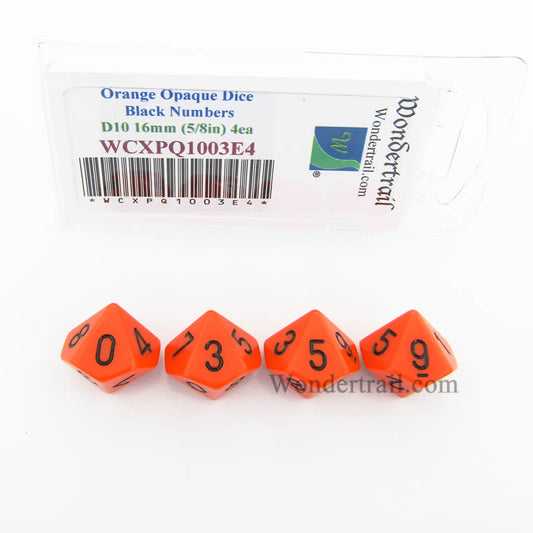 WCXPQ1003E4 Orange Opaque Dice Black Numbers D10 16mm Pack of 4 Main Image