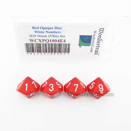 WCXPQ1004E4 Red Opaque Dice White Numbers D10 16mm Pack of 4 Main Image