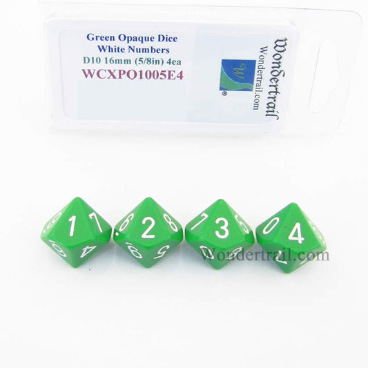 WCXPQ1005E4 Green Opaque Dice White Numbers D10 16mm Pack of 4 Main Image