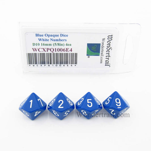 WCXPQ1006E4 Blue Opaque Dice White Numbers D10 16mm Pack of 4 Main Image