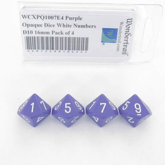 WCXPQ1007E4 Purple Opaque Dice White Numbers D10 16mm Pack of 4 Main Image