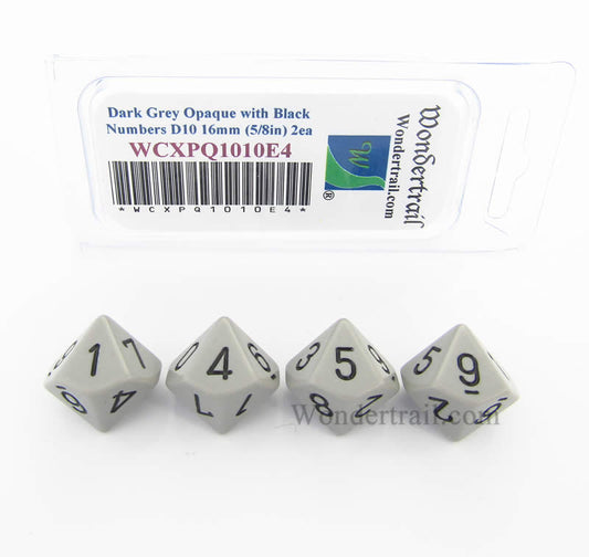 WCXPQ1010E4 Dark Grey Opaque Dice Black Numbers D10 16mm Pack of 4 Main Image