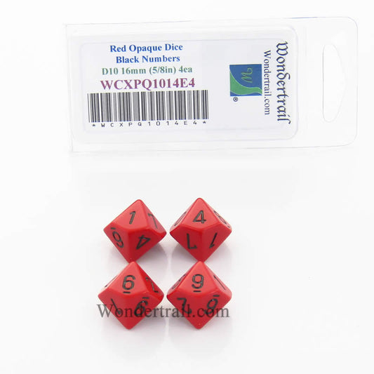 WCXPQ1014E4 Red Opaque Dice Black Numbers D10 16mm Pack of 4 Main Image