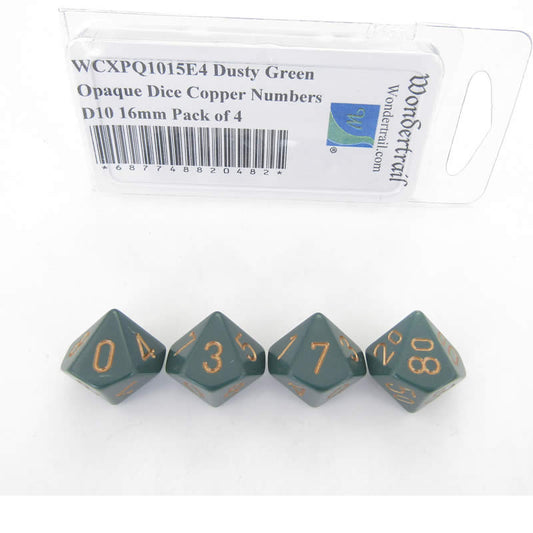 WCXPQ1015E4 Dusty Green Opaque Dice Copper Numbers D10 16mm Pack of 4 Main Image