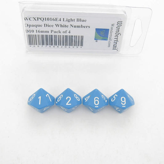 WCXPQ1016E4 Light Blue Opaque Dice White Numbers D10 16mm Pack of 4 Main Image