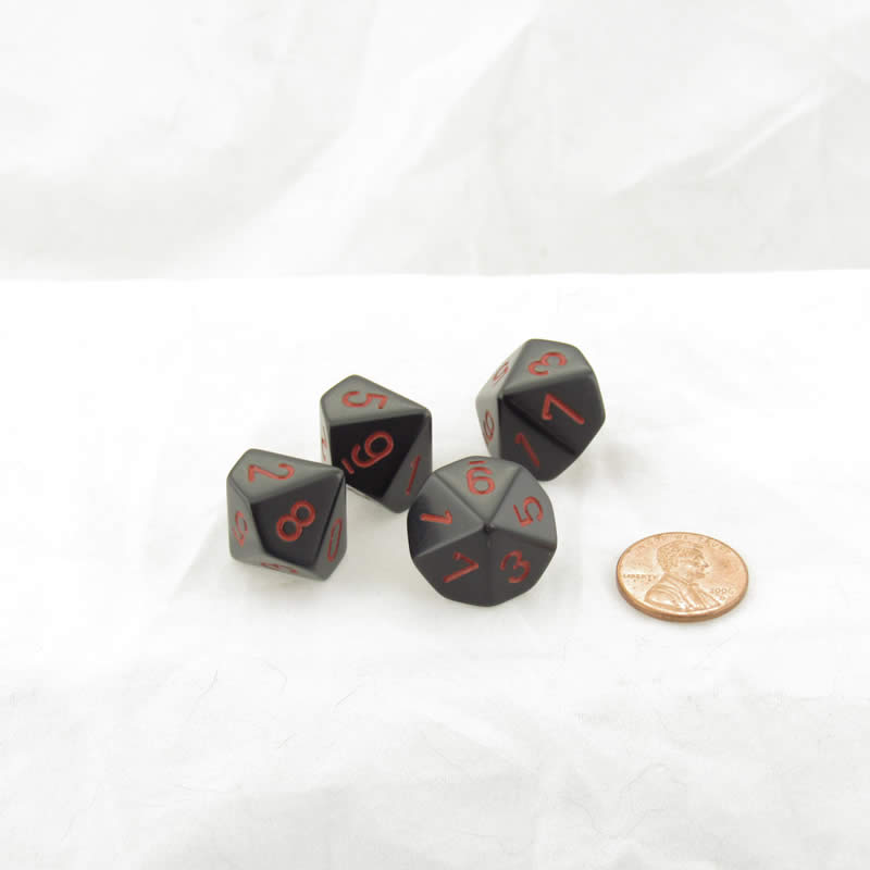WCXPQ1018E4 Black Opaque Dice Red Numbers D10 16mm Pack of 4 Main Image