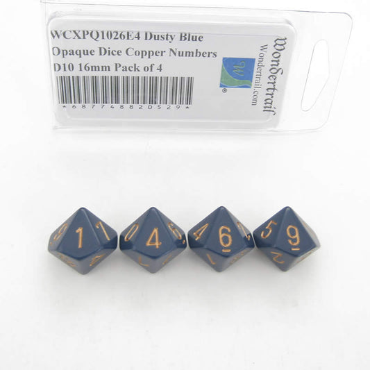 WCXPQ1026E4 Dusty Blue Opaque Dice Copper Numbers D10 16mm Pack of 4 Main Image