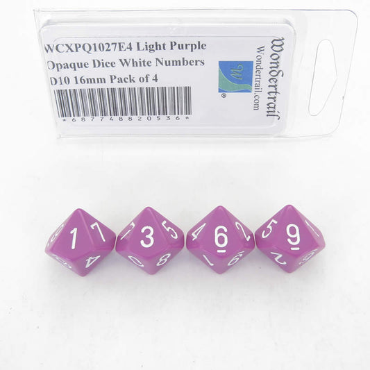 WCXPQ1027E4 Light Purple Opaque Dice White Numbers D10 16mm Pack of 4 Main Image