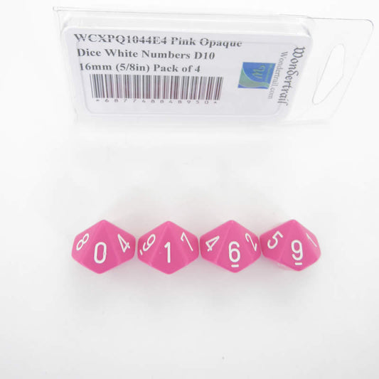 WCXPQ1044E4 Pink Opaque Dice White Numbers D10 16mm (5/8in) Pack of 4 Main Image