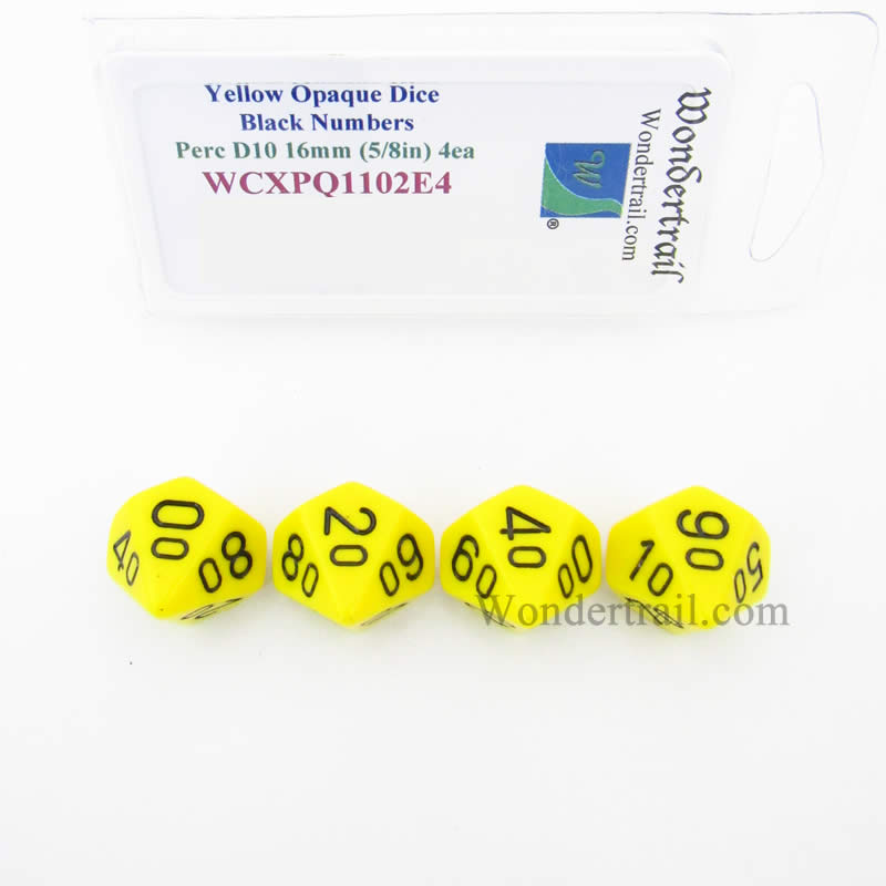 WCXPQ1102E4 Yellow Opaque Dice Black Numbers 10s D10 16mm Pack of 4 Main Image