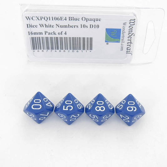 WCXPQ1106E4 Blue Opaque Dice White Numbers 10s D10 16mm Pack of 4 Main Image