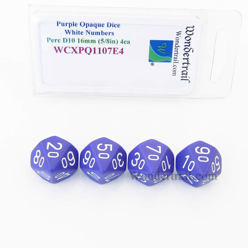 WCXPQ1107E4 Purple Opaque Dice White Numbers 10s D10 16mm Pack of 4 Main Image