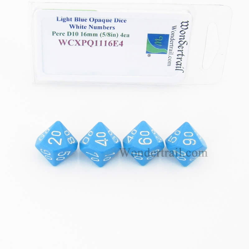 WCXPQ1116E4 Light Blue Opaque Dice White Numbers 10s D10 16mm Pack of 4 Main Image