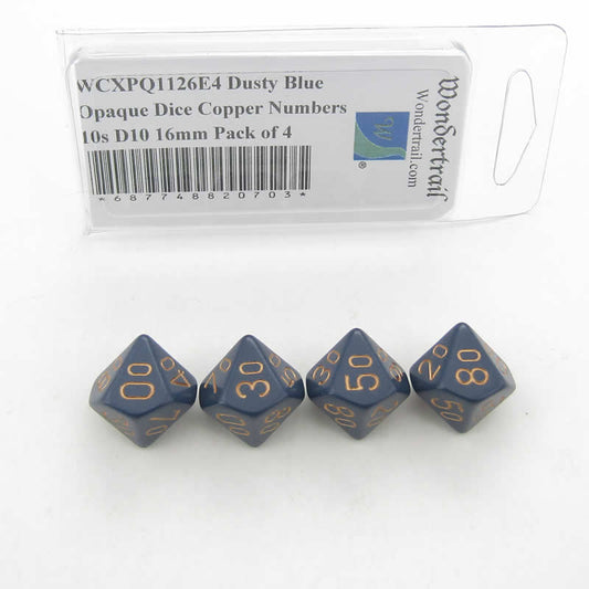 WCXPQ1126E4 Dusty Blue Opaque Dice Copper Numbers 10s D10 16mm Pack of 4 Main Image