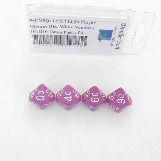 WCXPQ1127E4 Light Purple Opaque Dice White Numbers 10s D10 16mm Pack of 4 Main Image