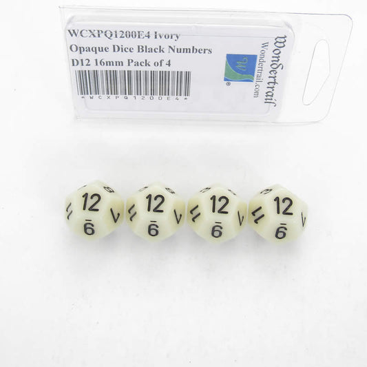 WCXPQ1200E4 Ivory Opaque Dice Black Numbers D12 16mm Pack of 4 Main Image
