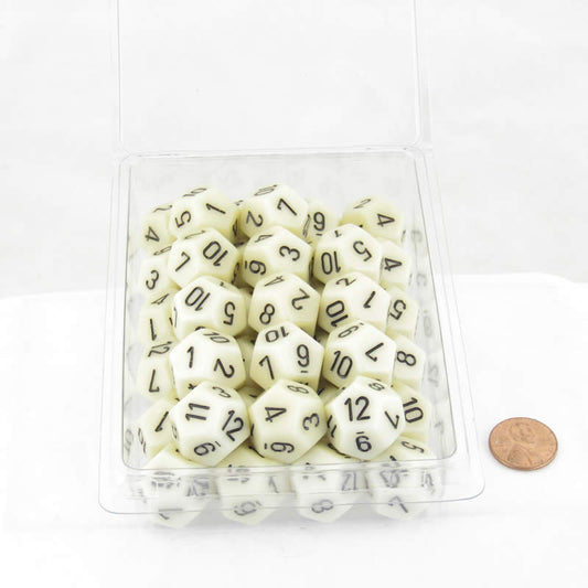 WCXPQ1200E50 Ivory Opaque Dice Black Numbers D12 Aprox 16mm (5/8in) Pack of 50 Main Image