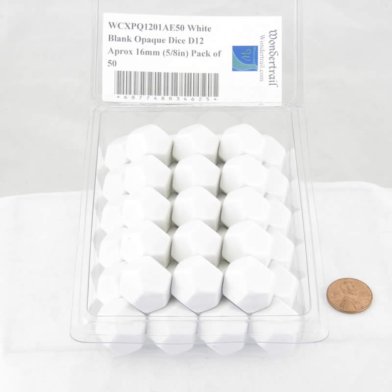 WCXPQ1201AE50 White Blank Opaque Dice D12 Aprox 16mm (5/8in) Pack of 50 2nd Image