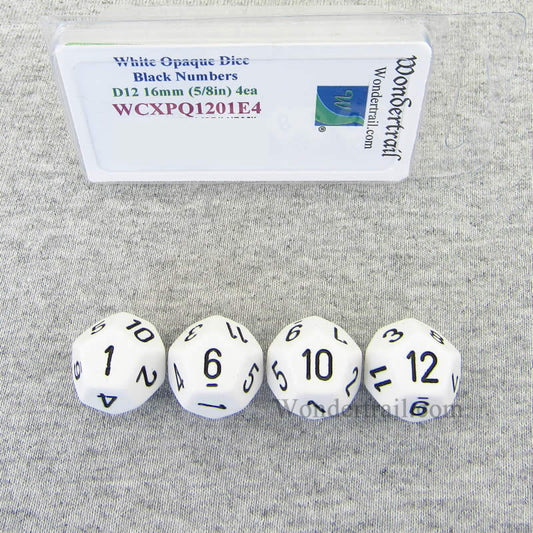 WCXPQ1201E4 White Opaque Dice Black Numbers D12 16mm Pack of 4 Main Image