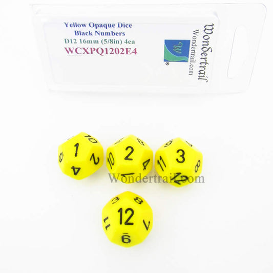 WCXPQ1202E4 Yellow Opaque Dice Black Numbers D12 16mm Pack of 4 Main Image