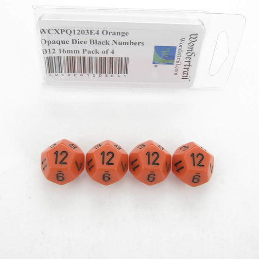WCXPQ1203E4 Orange Opaque Dice Black Numbers D12 16mm Pack of 4 Main Image