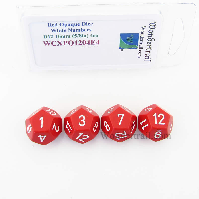 WCXPQ1204E4 Red Opaque Dice White Numbers D12 16mm Pack of 4 Main Image