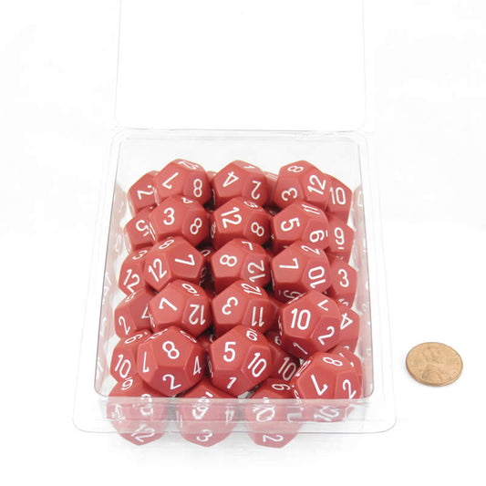 WCXPQ1204E50 Red Opaque Dice White Numbers D12 Aprox 16mm (5/8in) Pack of 50 Main Image